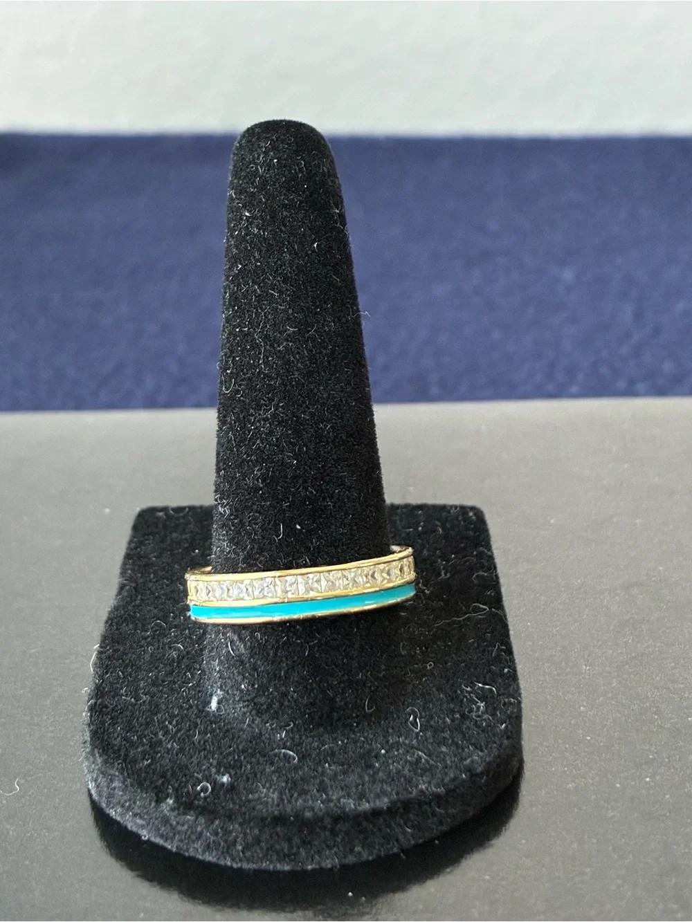 Sterling Silver 925 Stacking Ring/ Blue Enamel Gold Tone Sz 8.5